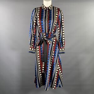 MARELLA Black White & Navy Polyester Geometric Midi Dress